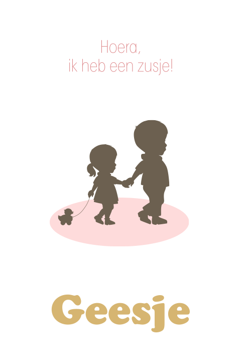 mooie silhouet geboortekaartje met zusjes en eendje