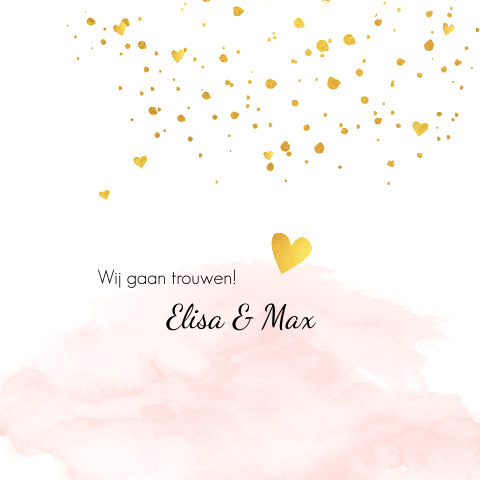 Trouwkaart met confetti en roze waterverf