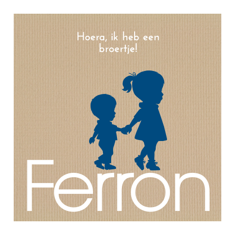 Vintage geboortekaartje met silhouet zus en broertje en trein