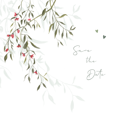 Save the Date kaart met waterverf groene tak bloemen
