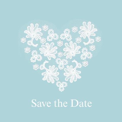 Trendy save-the-date-kaart met kanten hartje en bloemetjes