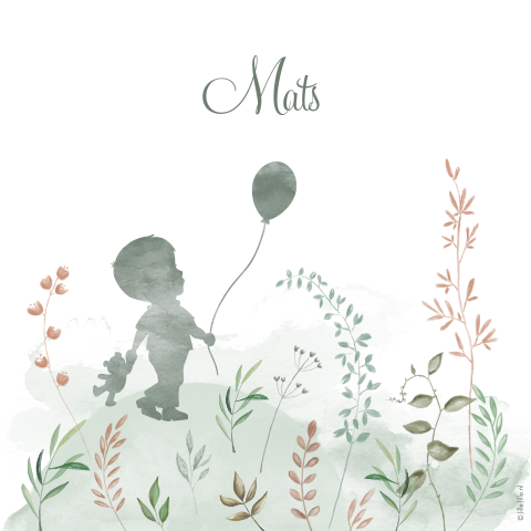 Een poster met waterverf silhouet jongetje en veldbloemen