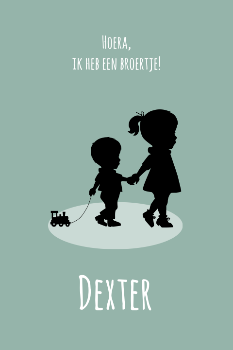 mooie silhouet geboortekaart met broer en zus