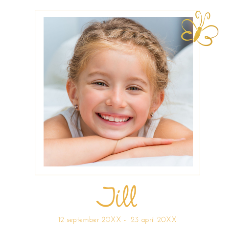 Mooi rouwkaartje voor baby en kind met foto en vlindertje