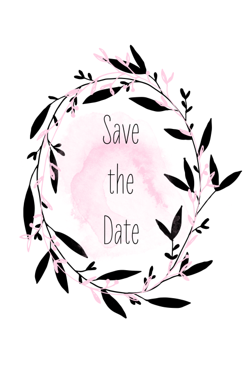 Mooie save-the-date-kaart met lieve vintage bloemetjes en waterverf