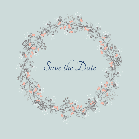 mooie save-the-date kaart met krans van lieve rozen en blaadjes