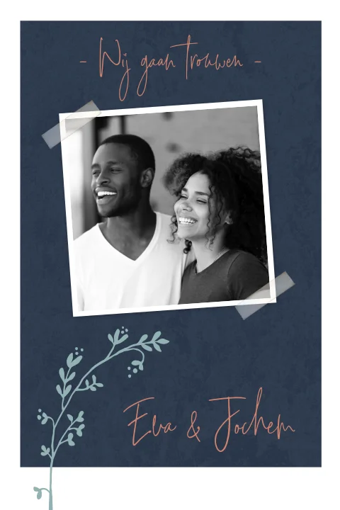 Trouwkaart met een foto en grafische tak