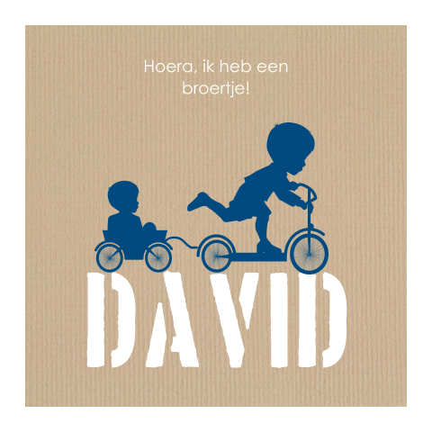 Vintage geboortekaartje met silhouet kind en broertje