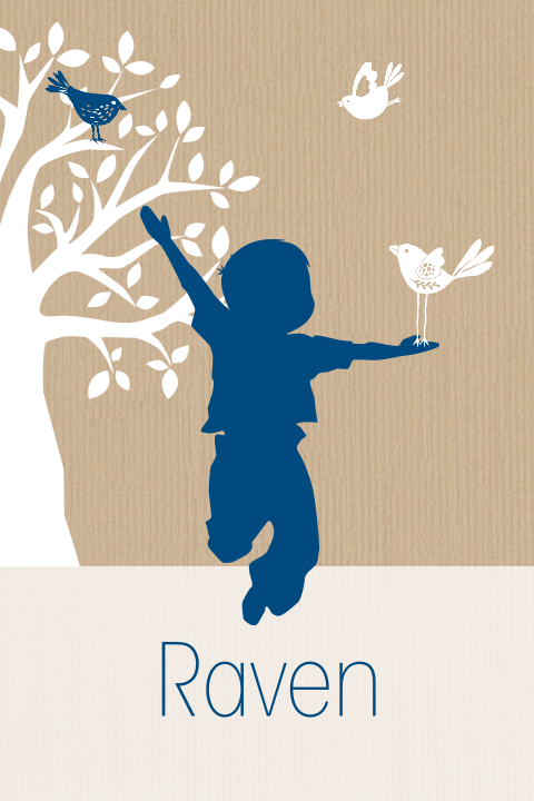 mooie silhouet geboortekaart met silhouet jongen en boom