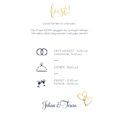 Mooie trouwkaart met foto en gouden hartjes