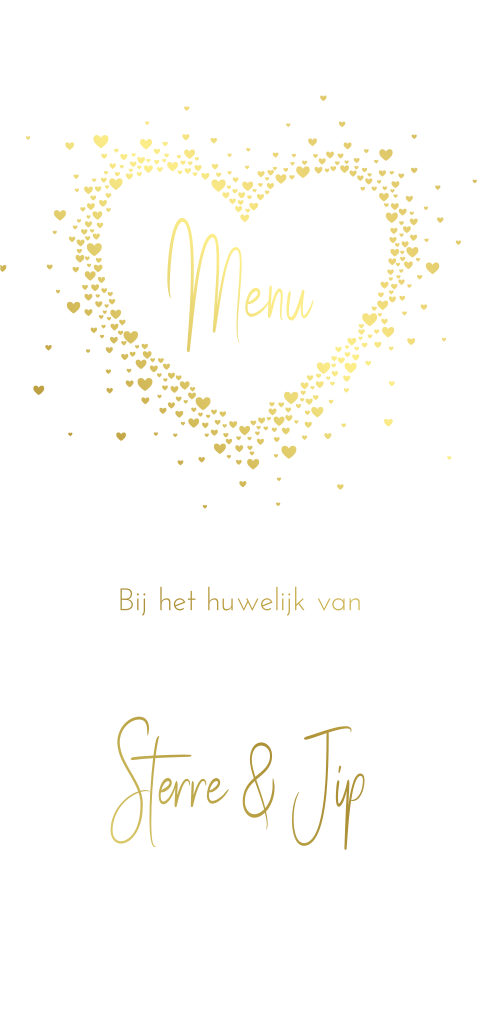 Staande menukaart enkel met goudfolie hartjes