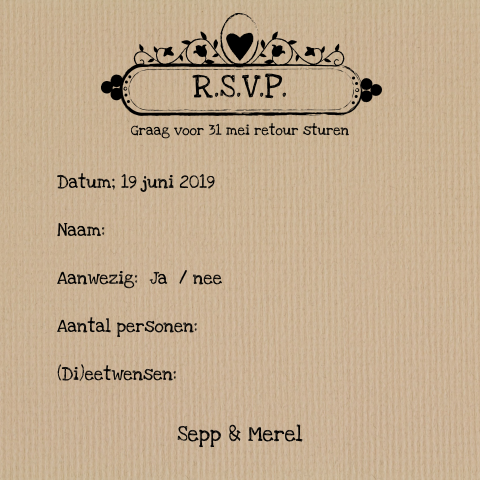 Mooie rsvp-kaart met hippe stempels op kraftpapier