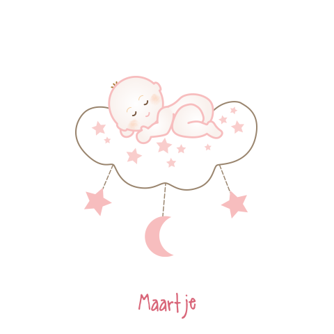 Mooi rouwkaartje voor baby en kind met slapende baby op wolk