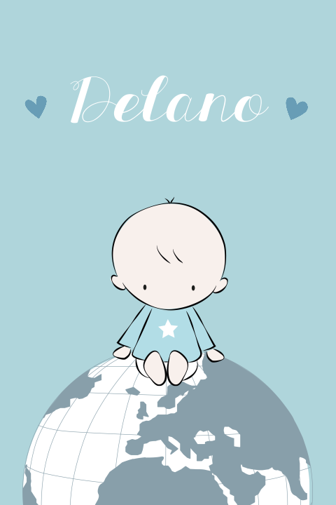 mooie geboortekaartje met kindje op wereldbol