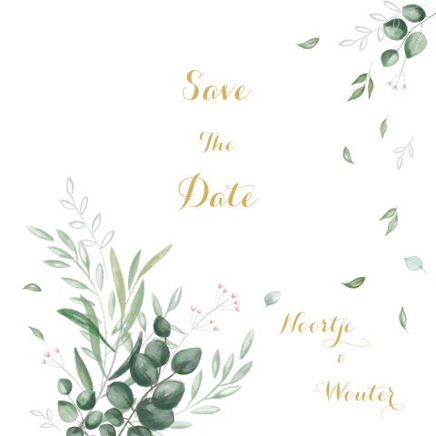 Save the date kaart met confetti van blaadjes