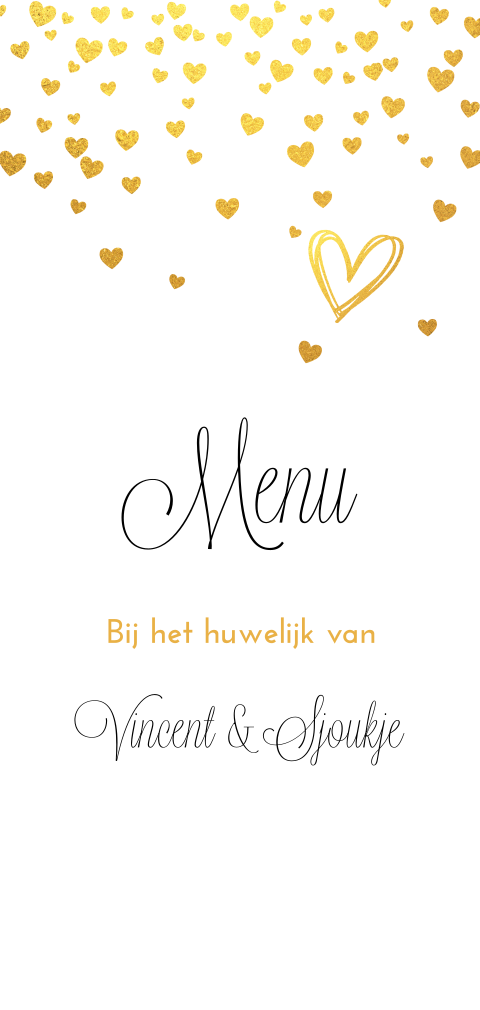 Staande moderne menukaart enkel met gouden hartjes