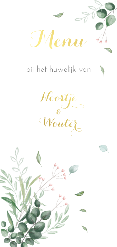 Botanische menukaart met folie en getekend blaadjes