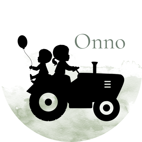 rond foto label met gaatje tractor zoontje grote zus