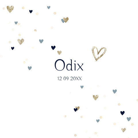 Lief geboortekaartje boordevol hartjes in diverse kleuren