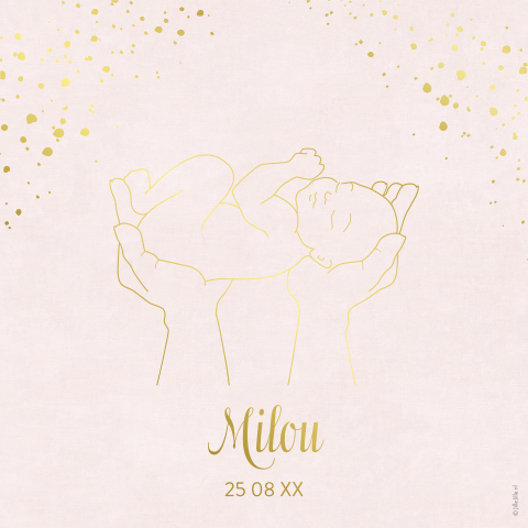 Goudfolie poster met illustratie baby en handen