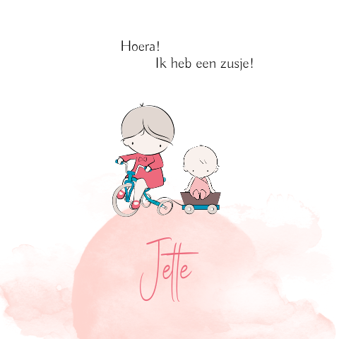 Lief geboortekaartje met zusje op driewieler