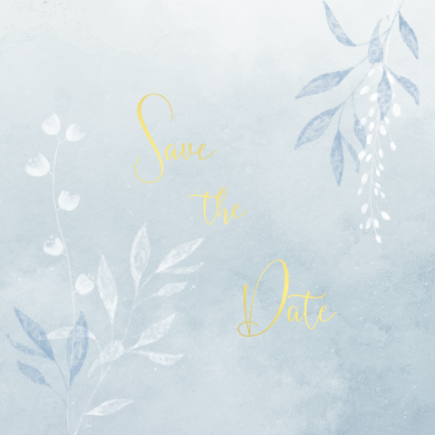Mooie save-the-date kaart met folie waterverf bloemen