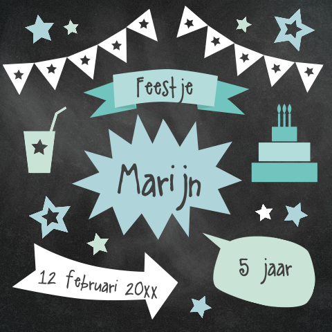 Uitnodiging voor een verjaardagsfeestje met schoolbord