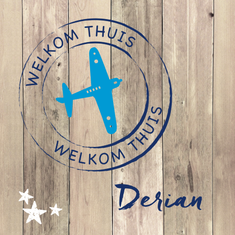 Lief adoptiekaartje voor jongen met steigerhout en vliegtuig