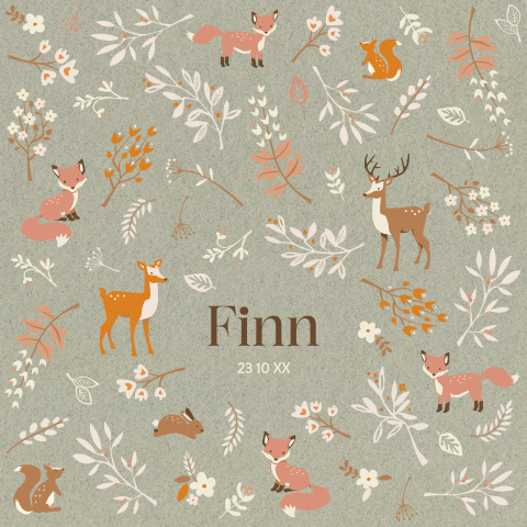 Lief geboortekaartje dessin bosdieren hertje vos