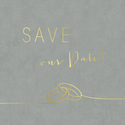Save the Date kaart bij huwelijk modern goudfolie en trouwringen