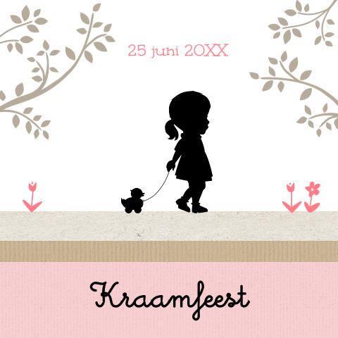 Hippe kaart met silhouet van meisje op kraft