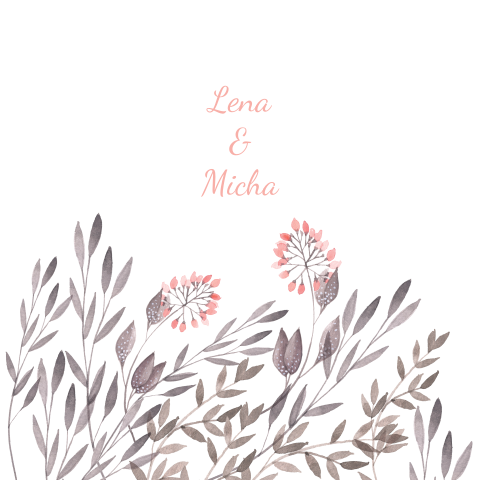 mooie trouwkaart met roze bloemen en takjes in aquarel