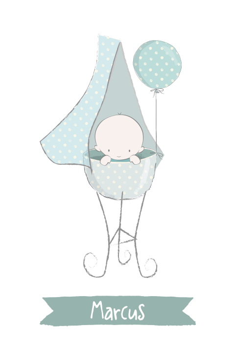 Lief geboortekaartje met baby in wiegje met ballon