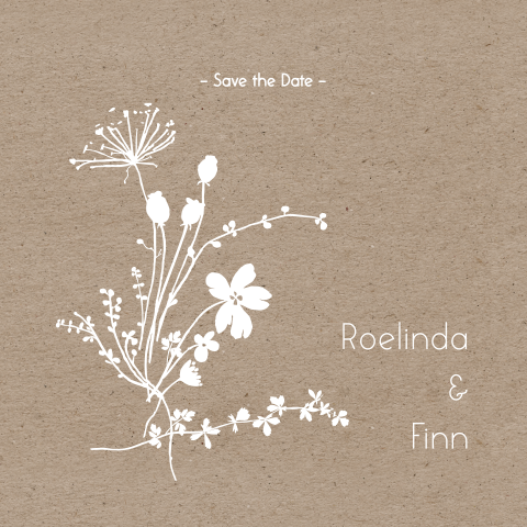 Toffe Save-the-date kaart met silhouet boeket bloemen