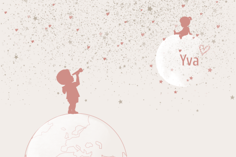 prachtig rouwkaartje voor tweede kindje een dochtertje met wereldbol planeten
