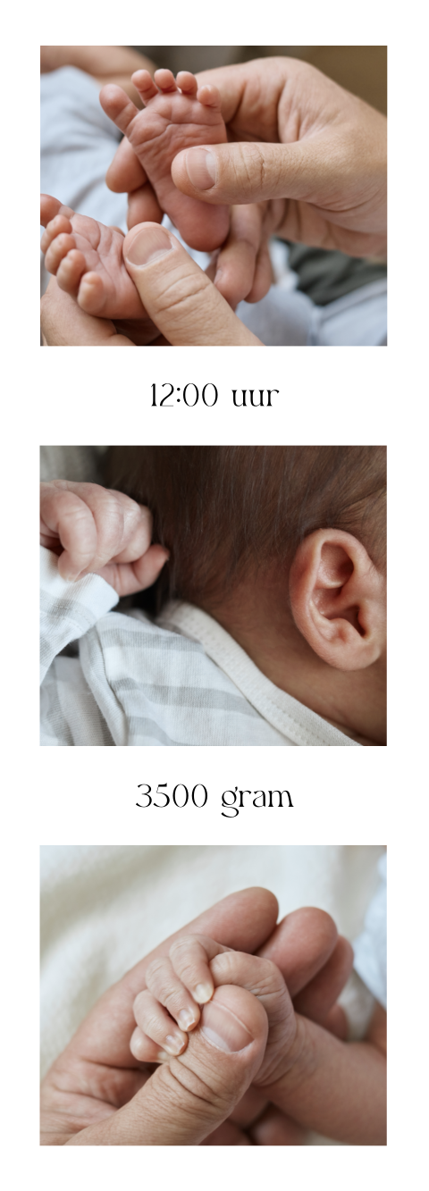 Fotostrip bij geboortekaartje met geboortegegevens en 3 foto's | 4 stuks