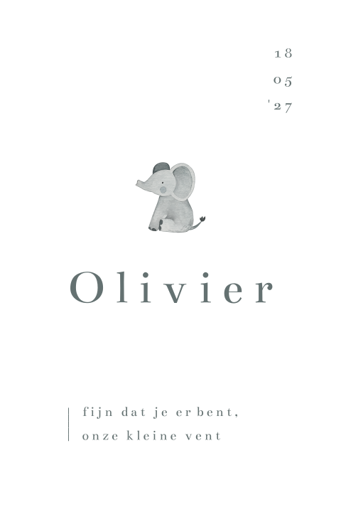 Klassiek geboortekaartje met olifant