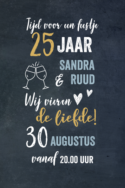 25 jaar getrouwd uitnodiging typografisch