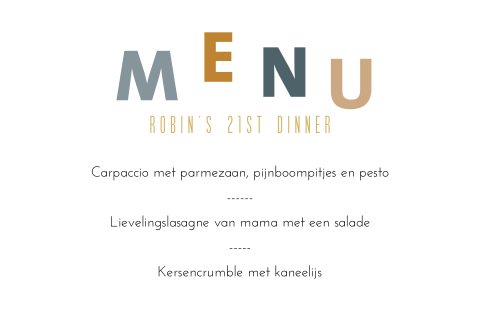 Originele menukaart verjaardag