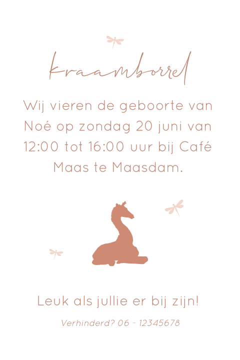 Lief babyborrelkaartje met silhouet van girafje