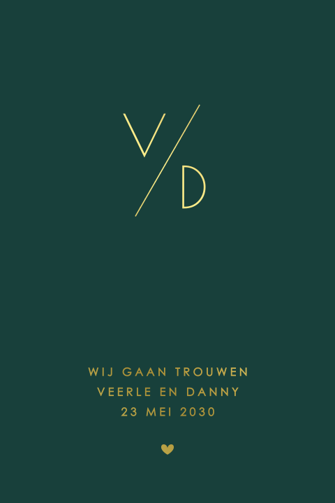 Trouwkaart met initialen in goudfolie
