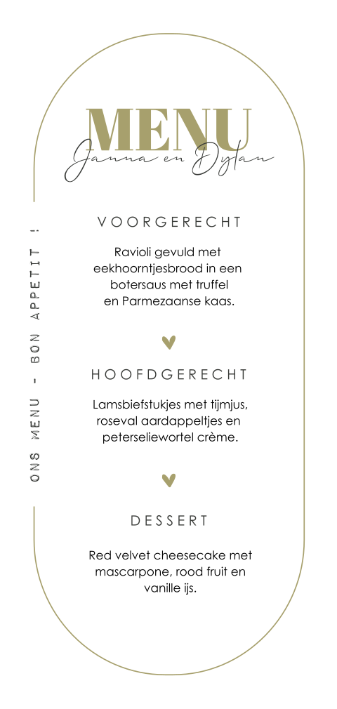 Stijlvolle menukaart bruiloft ovaal in groen