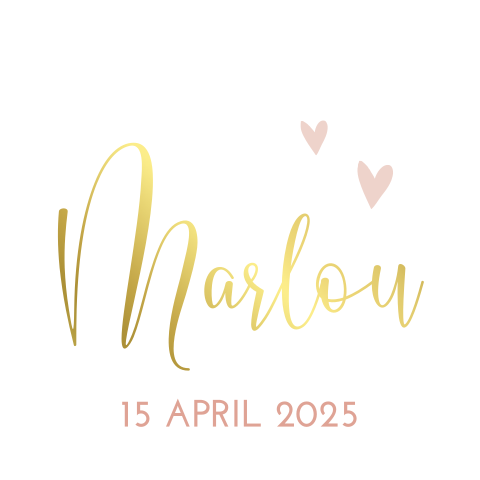 Doopsuiker labeltje met goudfolie en hartjes