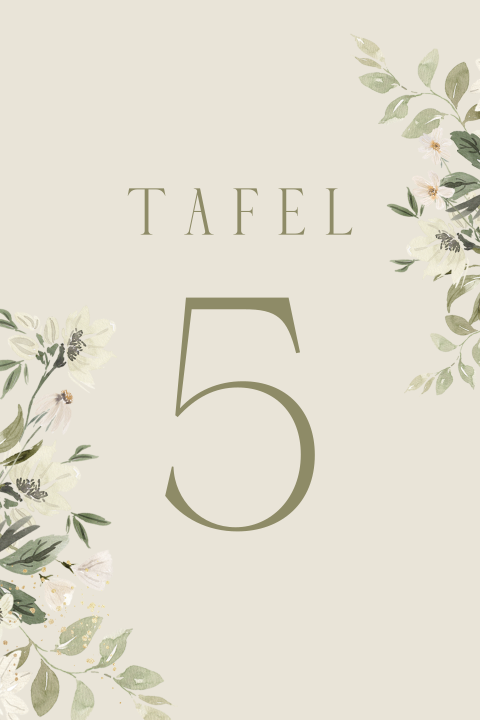 Tafelnummer bruiloft in groen met elegante bloemen
