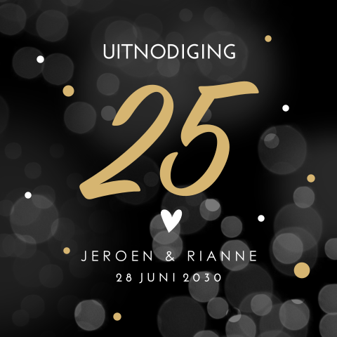 Jubileum kaart 25 jarig huwelijk zwart goud