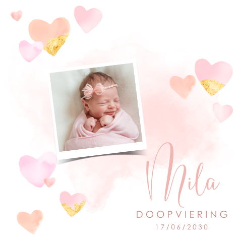 Uitnodiging doopsel meisje lief met hartjes