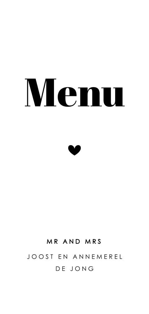 Menukaart bruiloft clean en stijlvol met hartje