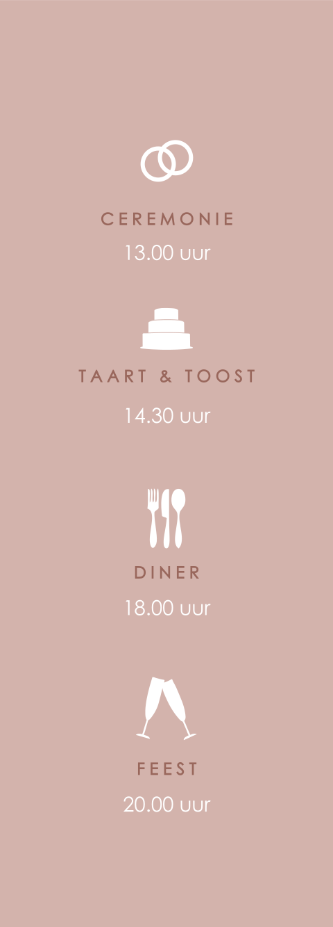 Programmakaartje bruiloft in stripvorm oudroze
