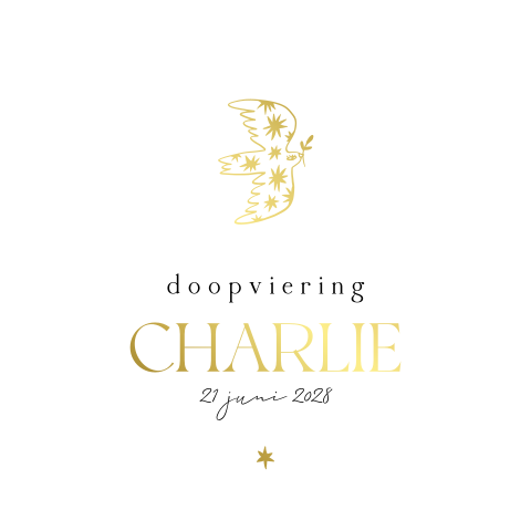 Doopkaartje met duifje en sterretjes van goudfolie