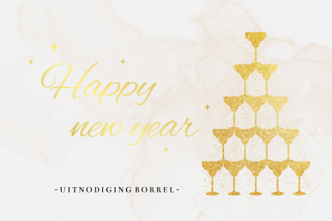 Uitnodiging voor nieuwjaarsborrel met champagne toren